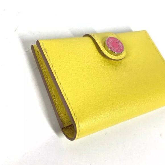HERMES Bicolor R.M.S Business Card Holder Pass Case Folded Yellow/pink Unused - Picture 4 of 10